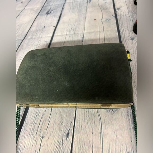 Sorpresa! Vintage Dark Green Suede Leather Evening Clutch Frame Clasp Purse - Picture 5 of 15